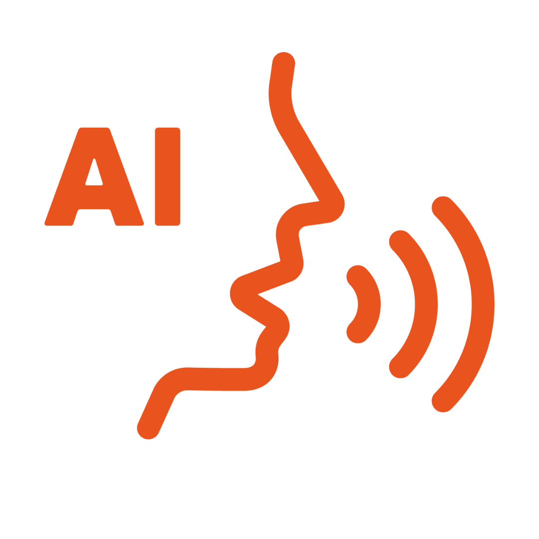 Das Logo der Luna Assistentin zeigt Silhouette eines weiblichen Gesichts, die symbolisch Sprechen suggeriert, zusätzlich mit dem Wort „AI“ auf der rechten Seite.