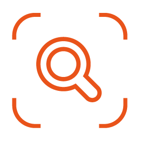 Logo von Observo - eine orangefarbene Lupe im Inneren einer Kamera.
